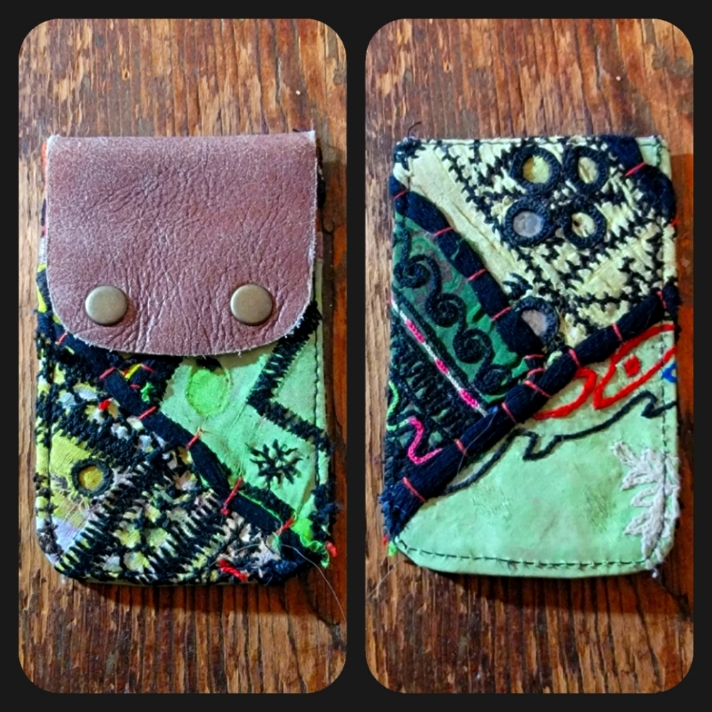 🧠🍳 Free People Boho Embroidered Repurposed vtg banjara hippie Wallet card case